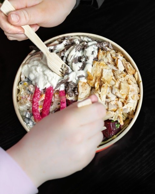 Amir food photography showing a falafel bowl.